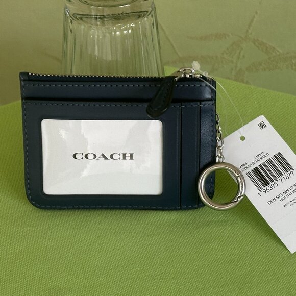 COACH MINI SKINNY ID CASE IN SIGNATURE DENIM:NWT DEEP BLUE CAN65 - Picture 4 of 13